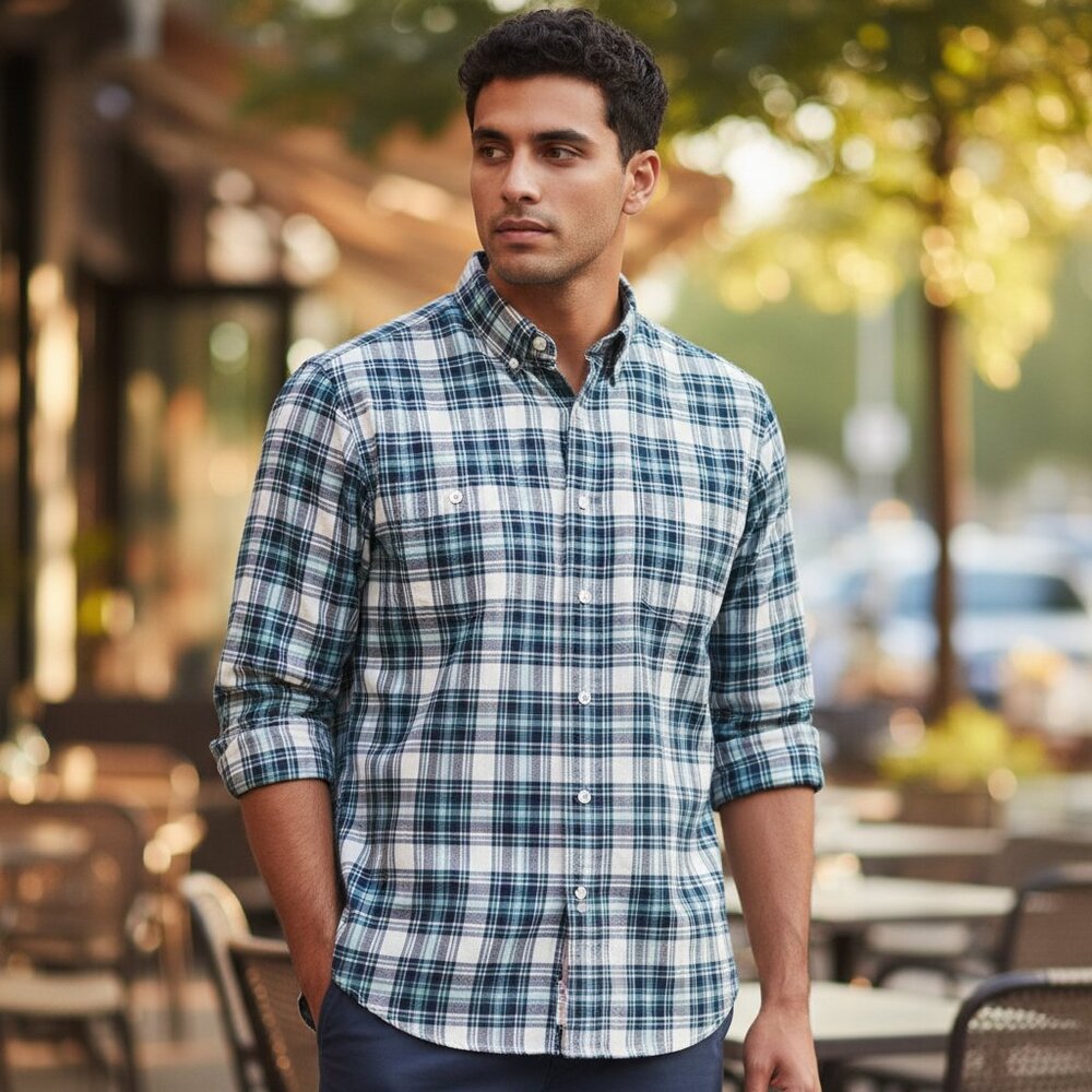 J. CREW Men's Madras Slim‎ Cotton Button Down Plaid Shirt | Size XL